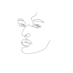 One line hand drawn woman or girl face. Vector minimalist illustration isolated on white background. 