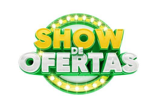 Banner for marketing campaign in Brazil in Portuguese. The phrase Show de Ofertas means Show Offers. 3d render illustration