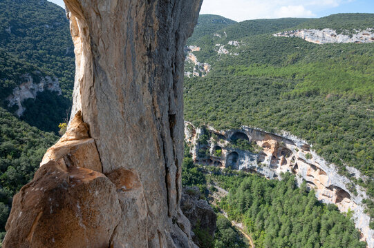 view of the sierra of guara spain, forest and cuttings
