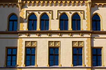 the facade of a house from the medieval fortress from Sighisoara - Romania