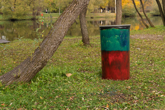 Barrel nature environment autumn container garbage rubbish, environmental. Gardening danger grunge, rural plastic