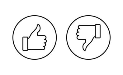 Like and dislike icons set. Thumbs up and thumbs down sign and symbol.
