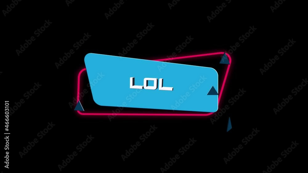 Leinwandbilder 3d animation text Lol on trendy flat geometric banner. Flying and rotating object. 4K Video motion graphic animation.