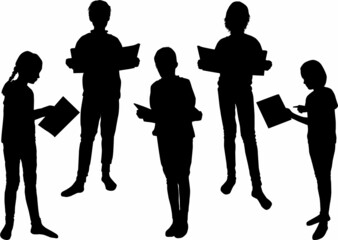 Silhouettes of people with a book.