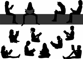 Silhouettes of people with a book.
