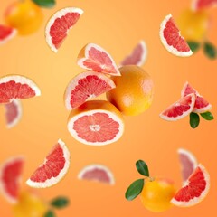 Tasty fresh ripe whole and cut grapefruit