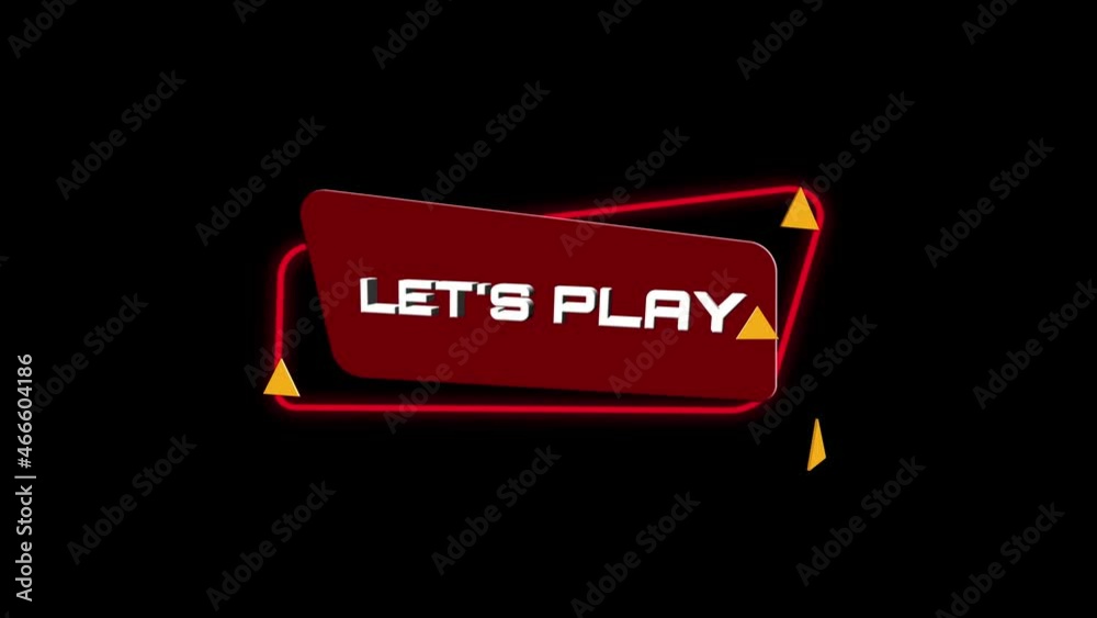 Poster 3d animation text Let's play on trendy flat geometric banner. Flying and rotating object. 4K Video motion graphic animation.