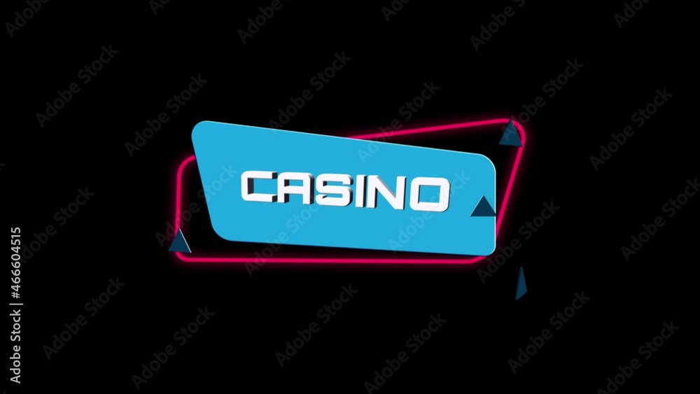 Poster 3d animation text casino on trendy flat geometric banner. flying and rotating object. 4k video motio