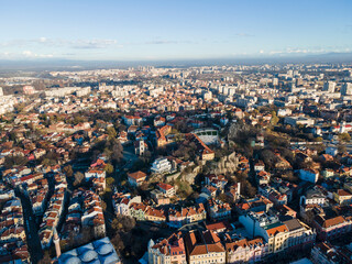 Obraz premium Aerial view of City of Plovdiv, Bulgaria