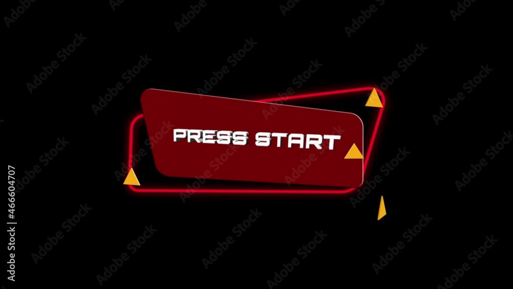 Aufkleber 3d animation text press start on trendy flat geometric banner. flying and rotating object. 4k video 