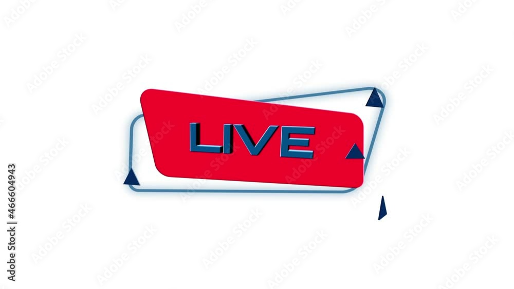 Aufkleber 3d animation text Live on trendy flat geometric banner. Flying and rotating object. 4K Video motion graphic animation.