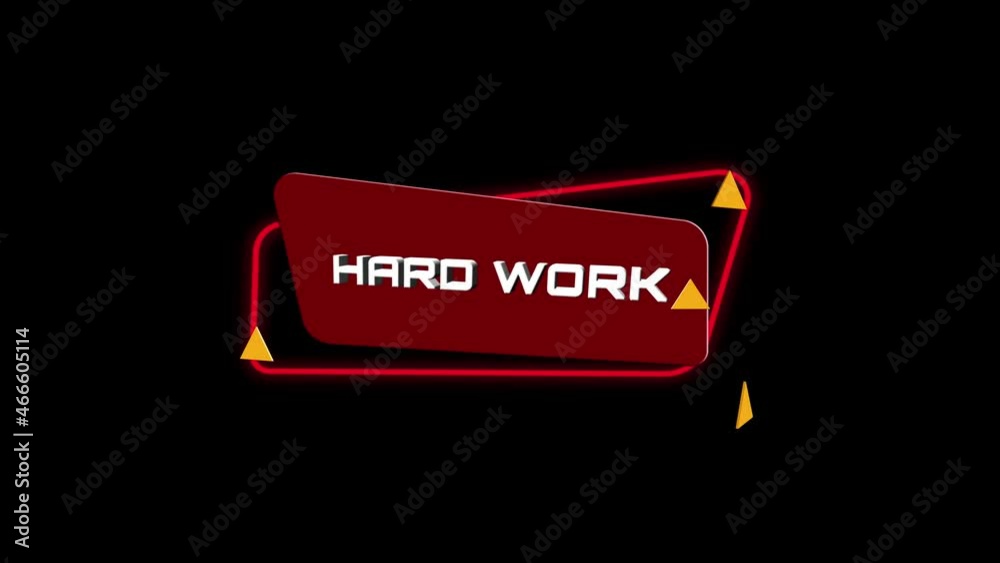 Poster 3d animation text Hard work on trendy flat geometric banner. Flying and rotating object. 4K Video motion graphic animation.