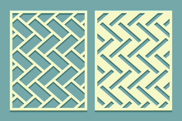 Stencil with herringbone pattern. Laser cutting template for drawing, plaster and painting walls or floors. Set of cliche direct and inverse patterns.