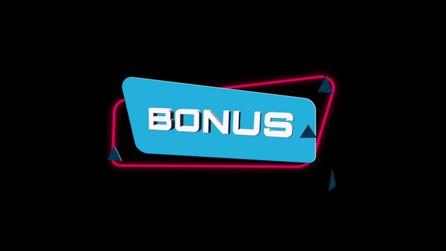 3d animation text Bonus on trendy flat geometric banner. Flying and rotating object. 4K Video motion graphic animation.