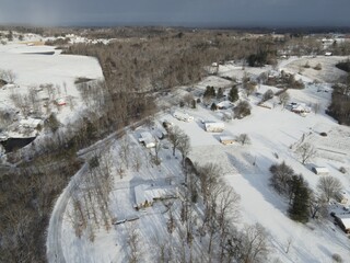 Snowy neighborhood from the air