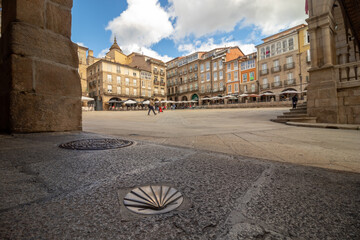 Urban landscape photography in Plaza Mayor, in Ourense, with the symbol of Santiago de Compostela...