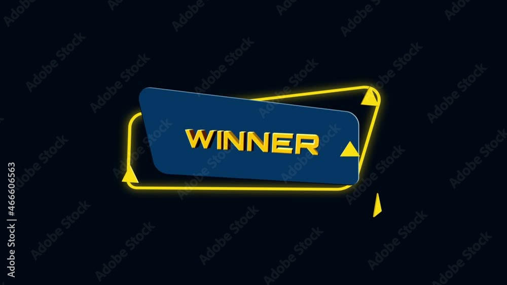 Poster 3d animation text Winner on trendy flat geometric banner. Flying and rotating object. 4K Video motion graphic animation.