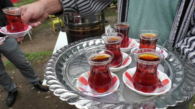 Turkish tea on a tray. raditional Turkish tea. teas on tray.