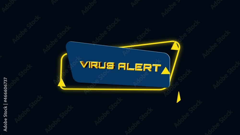 Poster 3d animation text Virus alert on trendy flat geometric banner. Flying and rotating object. 4K Video motion graphic animation.