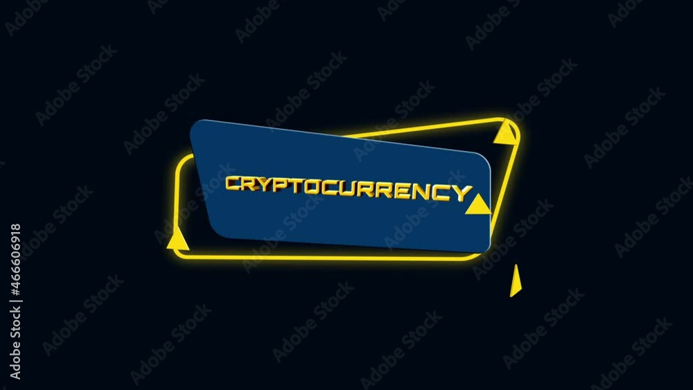 Poster 3d animation text Cryptocurrency on trendy flat geometric banner. Flying and rotating object. 4K Video motion graphic animation.
