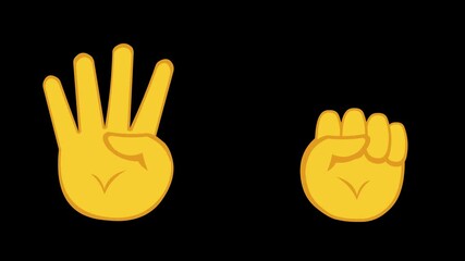 Loop animation of yellow hands counting to the number ten or showing 10 fingers, on a transparent background