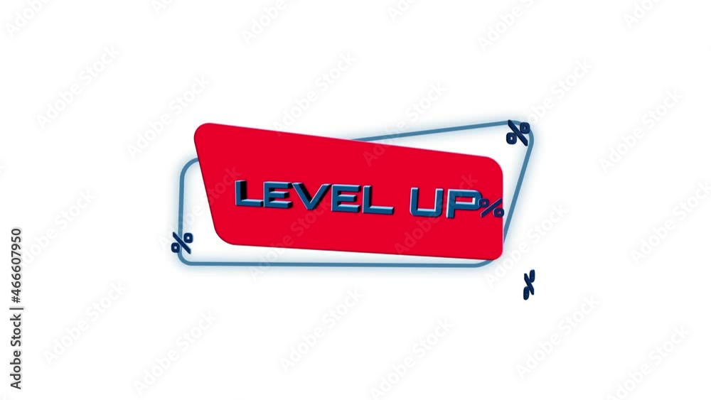 Aufkleber 3d animation text Level up on trendy flat geometric banner. Flying and rotating object. 4K Video motion graphic animation.