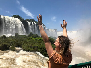 Brazilian woman tourist in the Iguassu Falls