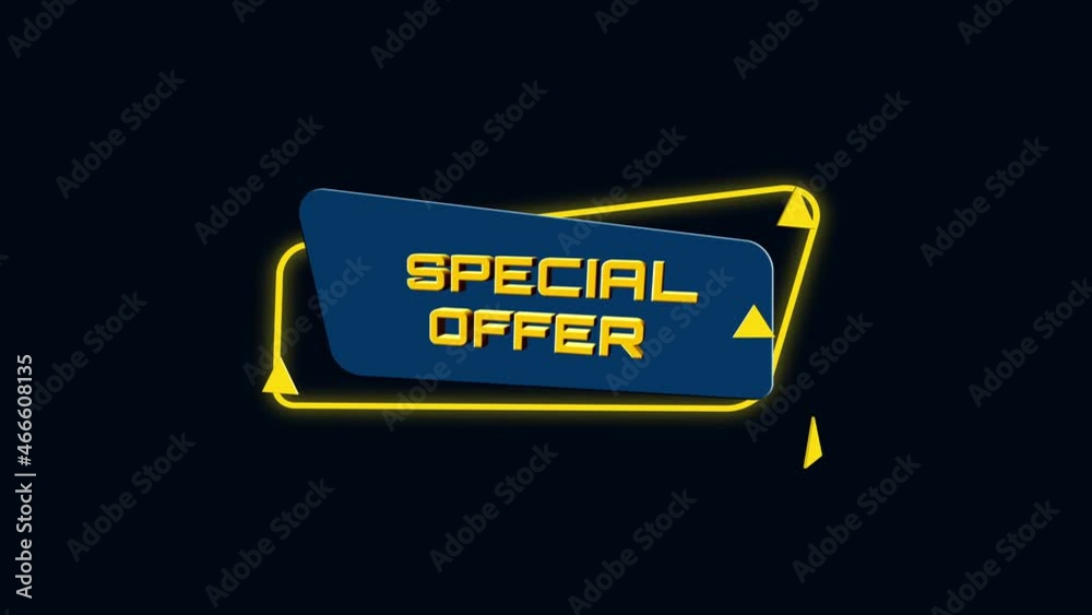 Aufkleber 3d animation text special offer on trendy flat geometric banner. flying and rotating object. 4k vide