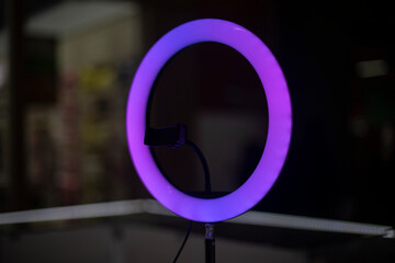 Purple lamp for blogging. Round LED lamp.