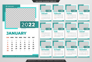 2022 calendar template layout with minimalist and modern style use for office planner and daily schedule