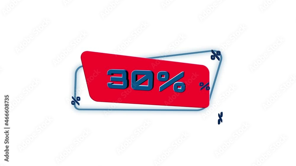 Poster 3d animation letters 30 percent on trendy flat geometric banner. flying and rotating object. 4k vide