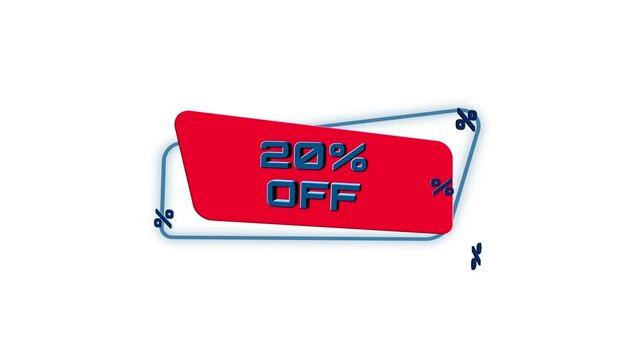3d animation text 20 Percent Off on trendy flat geometric banner. 20 percent off sale discount. Flying and rotating object. 4K Video motion graphic animation.