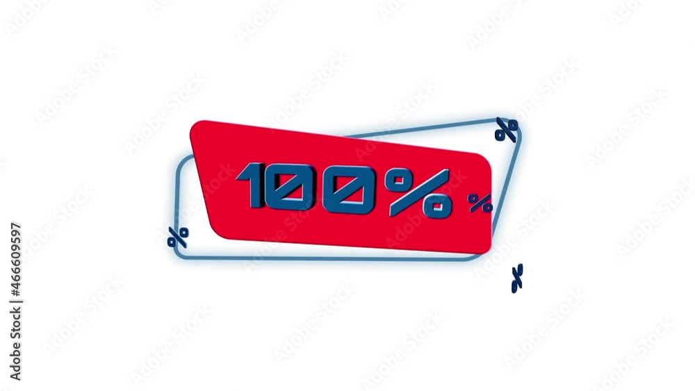 Poster 3d animation letters 100 percent on trendy flat geometric banner. Flying and rotating object. 4K Video motion graphic animation.
