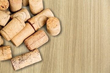 Wine classic wooden corks on the desk