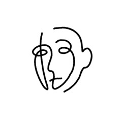 Woman face continuous line drawing. Expressions art in Picasso style. Abstract minimal woman portrait. Logo, icon, label.