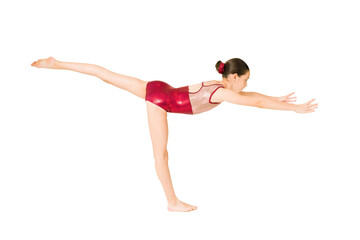 Sporty kid taking an artistic gymnastics class