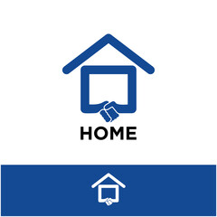 hand greeting and home concept construction logo template