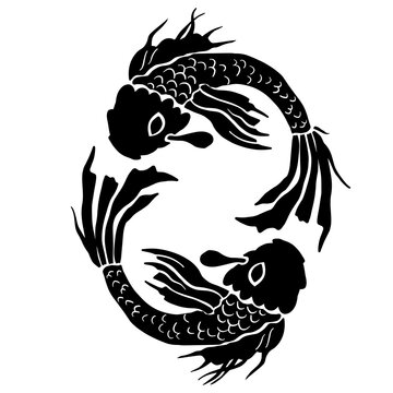 Pisces Japan Fishes zodiac sign symbol on the white isolated background.