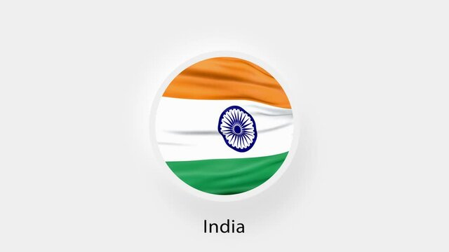 India Circular Flag Loop. Animated national flag of India. Realistic India Flag waving. 4K