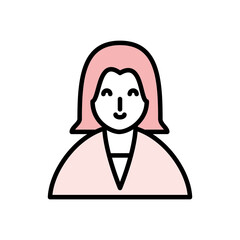 Short haired woman isolated outline and color icon