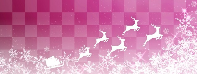 サンタクロースと雪の結晶が描かれたピンク色のクリスマスバナー背景