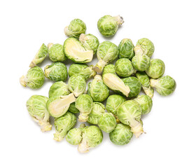 Fototapeta premium Pile of fresh Brussels cabbage on white background