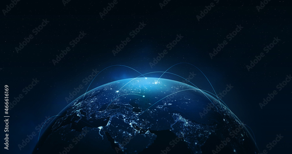 Leinwandbilder Night earth global virtual internet world connection of metaverse technology network digital communication and worldwide networking on connect 3d background. Elements of this image furnished by NASA.