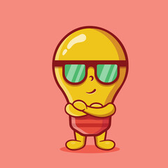 super cool bulb lamp mascot isolated cartoon in flat style