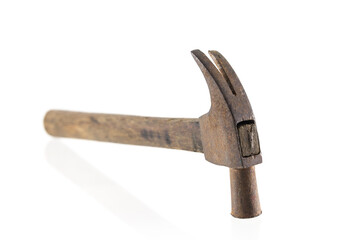 Old hammer on white background