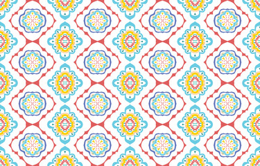 Ikat ethnic pattern design. Aztec fabric carpet mandala ornament boho chevron textile decoration wallpaper. Tribal turkey African Indian traditional embroidery oriental vector illustrations background