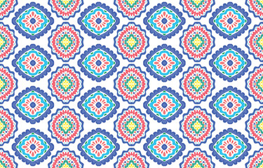 Ikat ethnic pattern design. Aztec fabric carpet mandala ornament boho chevron textile decoration wallpaper. Tribal turkey African Indian traditional embroidery oriental vector illustrations background