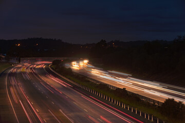Fototapeta na wymiar Time Lapse Moving Highway Freeway Brisbane - Gold Coast Queensland Highway near Ormeau 