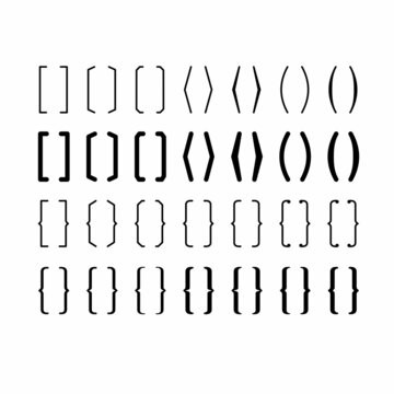 Set of text brakets. Braket icon. Quote box icon. Texting quote and brakets boxes. 