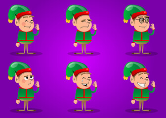 Christmas Elf showing ok sign. Vector cartoon character illustration of Santa Claus's little worker, helper.